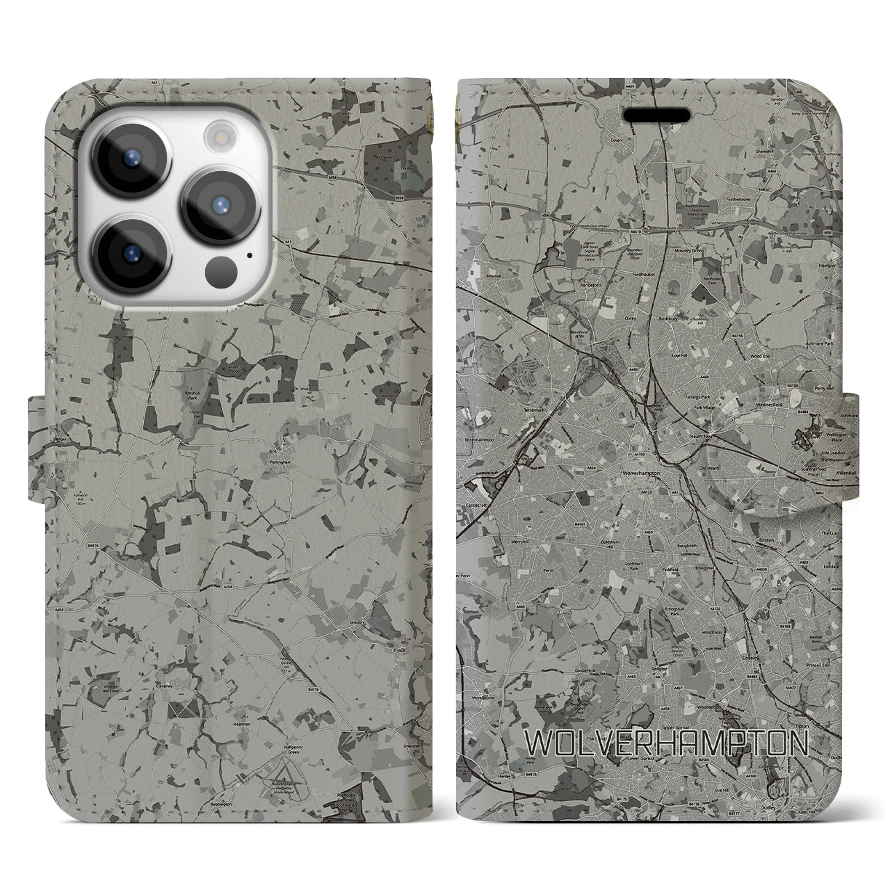 【ウルヴァーハンプトン(イギリス)】地図柄iPhoneケース(手帳タイプ)