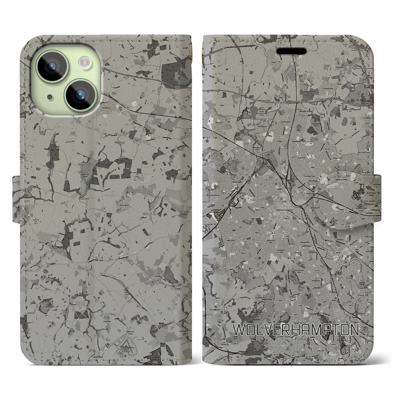【ウルヴァーハンプトン(イギリス)】地図柄iPhoneケース(手帳タイプ)