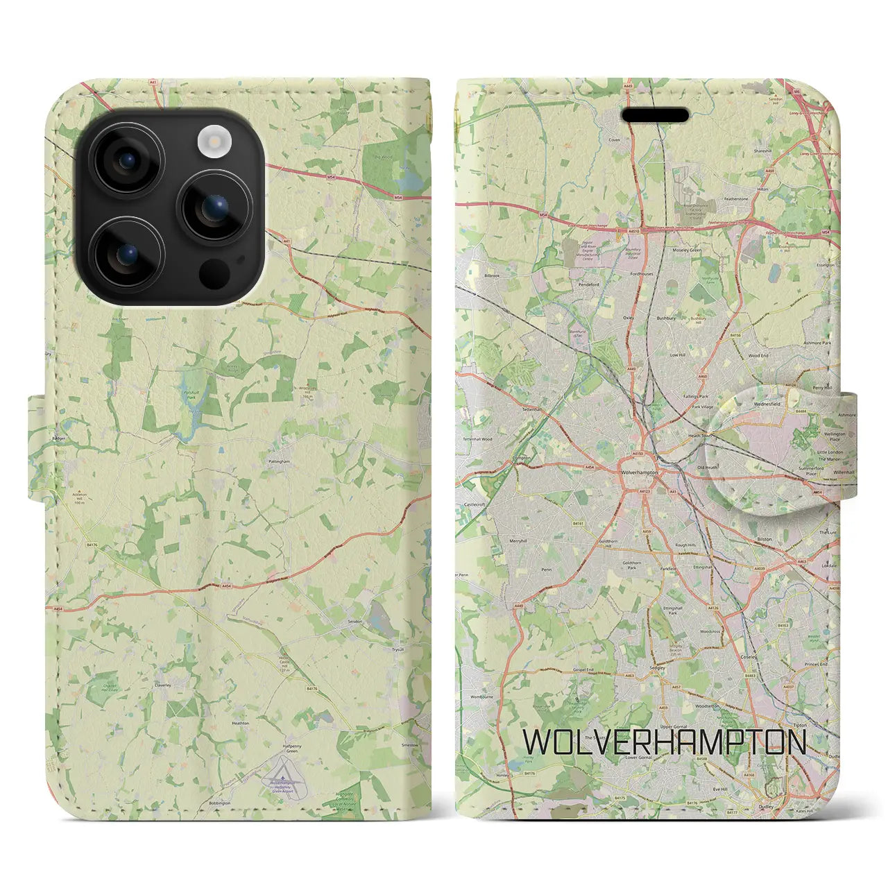 【ウルヴァーハンプトン(イギリス)】地図柄iPhoneケース(手帳タイプ)ナチュラル・iPhone 16 用