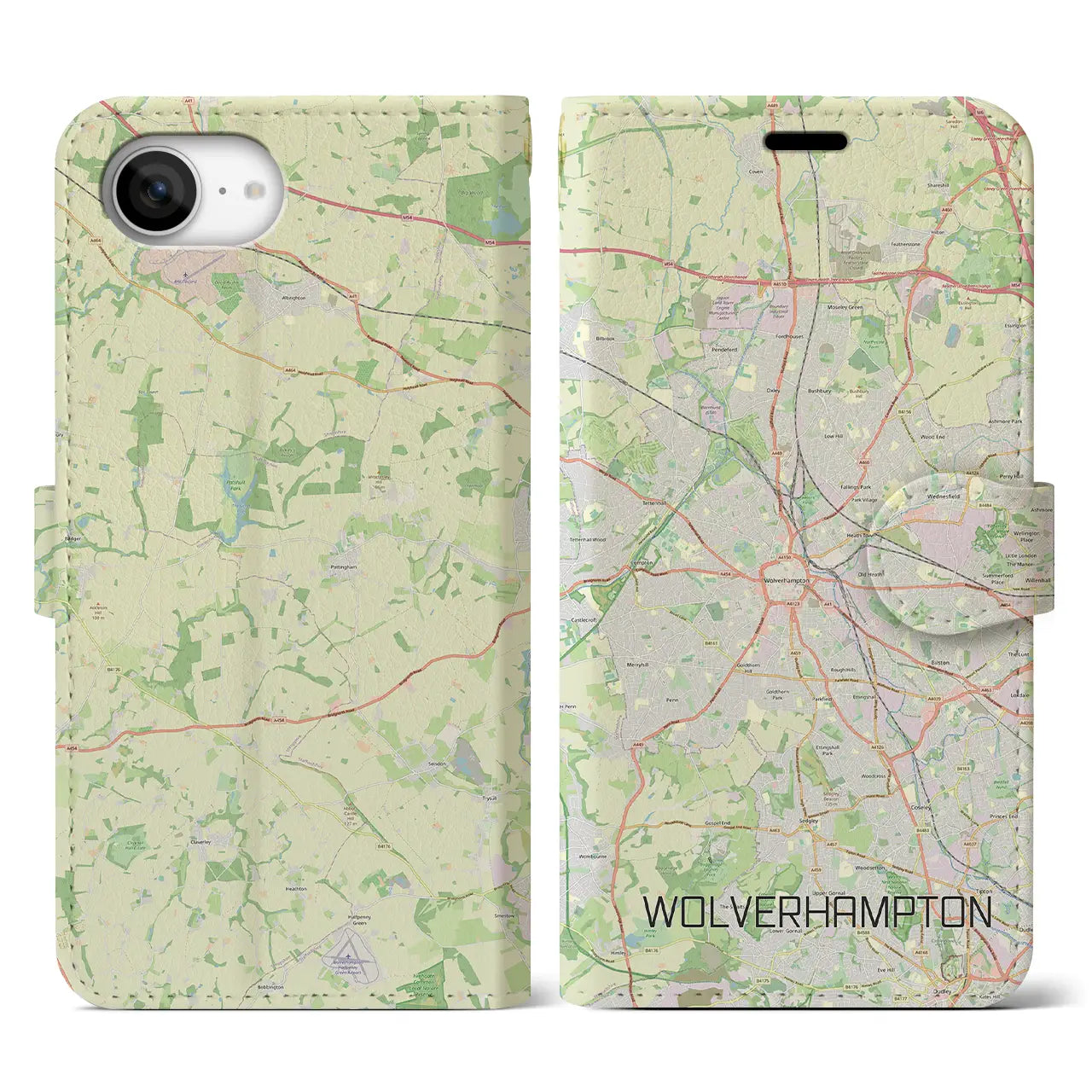 【ウルヴァーハンプトン(イギリス)】地図柄iPhoneケース(手帳タイプ)