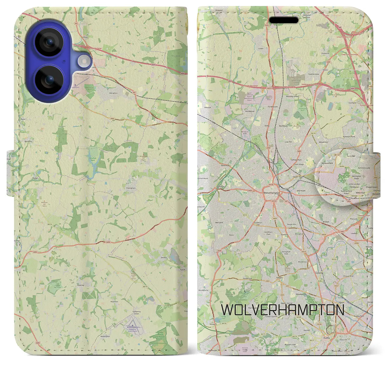 【ウルヴァーハンプトン(イギリス)】地図柄iPhoneケース(手帳タイプ)ナチュラル・iPhone 16 Pro Max 用