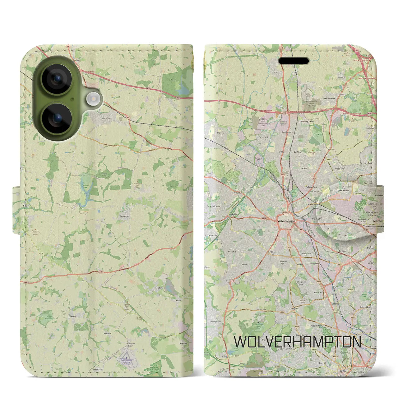 【ウルヴァーハンプトン(イギリス)】地図柄iPhoneケース(手帳タイプ)