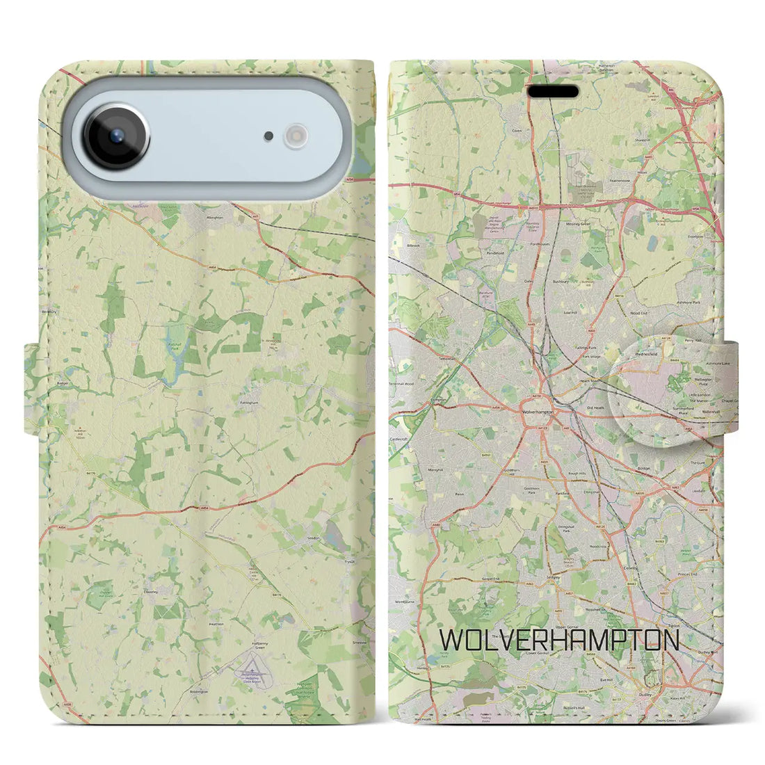 【ウルヴァーハンプトン(イギリス)】地図柄iPhoneケース(手帳タイプ)ナチュラル・iPhone 17 Pro Max 用