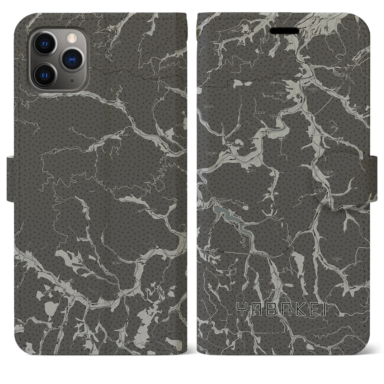 【耶馬渓(大分県)】地図柄iPhoneケース(手帳タイプ)モノトーン・iPhone 11 Pro Max 用