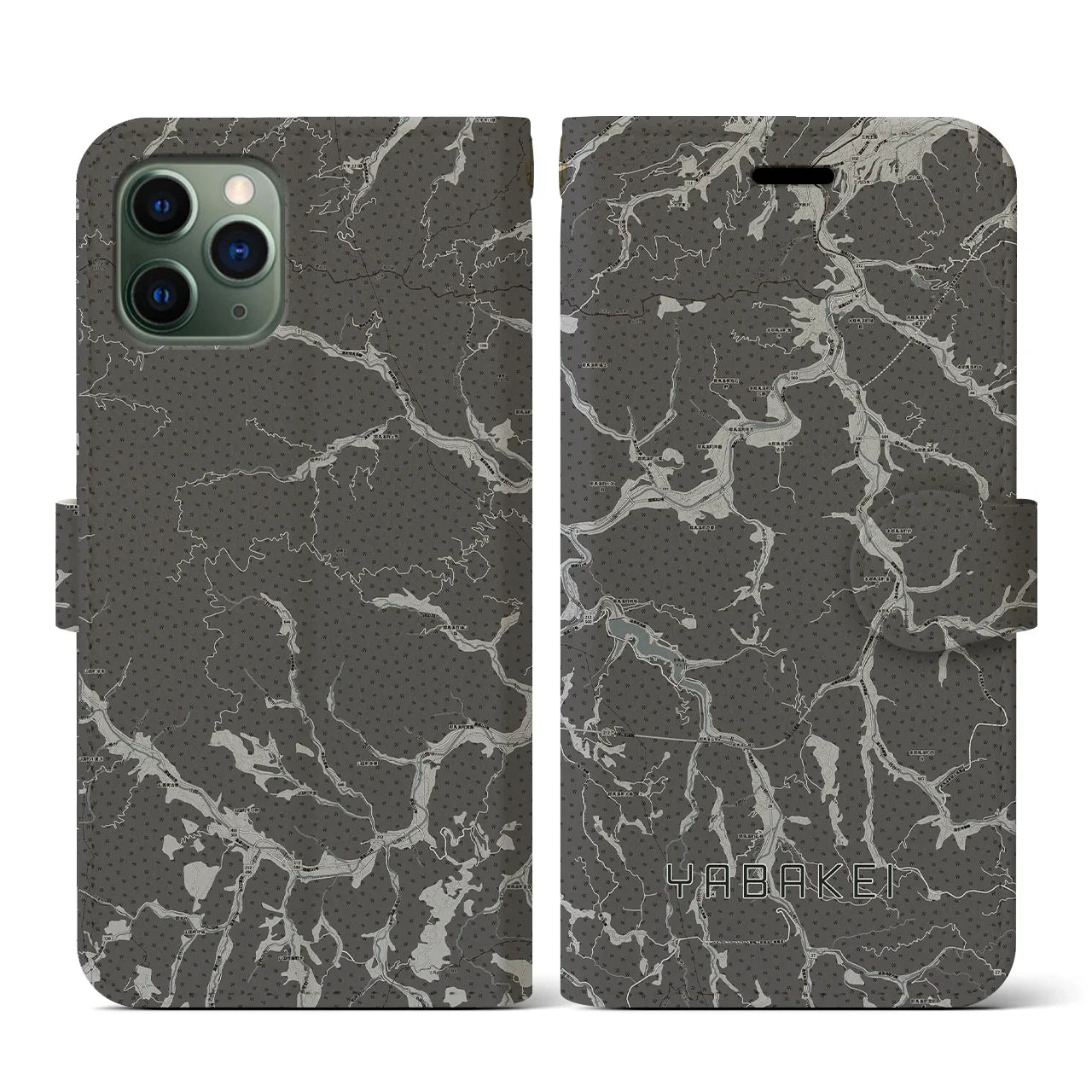 【耶馬渓(大分県)】地図柄iPhoneケース(手帳タイプ)モノトーン・iPhone 11 Pro 用