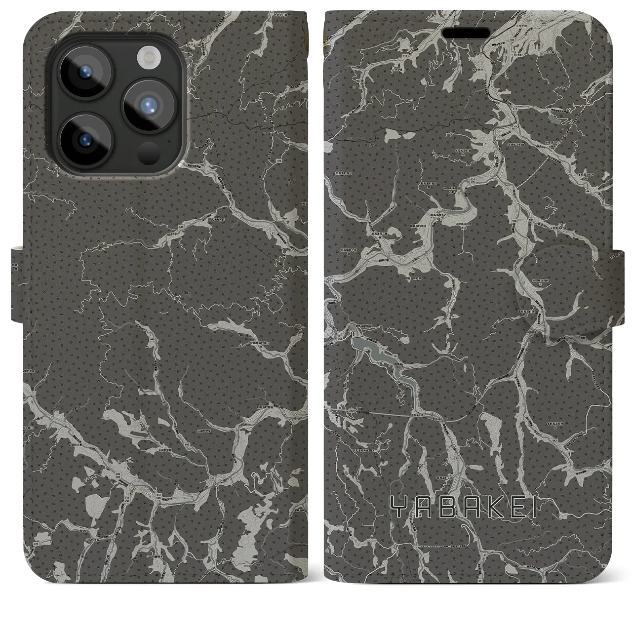 【耶馬渓(大分県)】地図柄iPhoneケース(手帳タイプ)モノトーン・iPhone 15 Pro Max 用