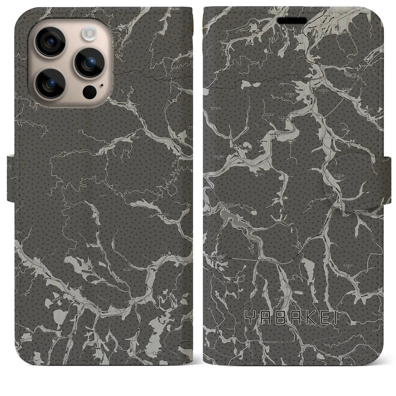 【耶馬渓(大分県)】地図柄iPhoneケース(手帳タイプ)モノトーン・iPhone 16 Plus 用
