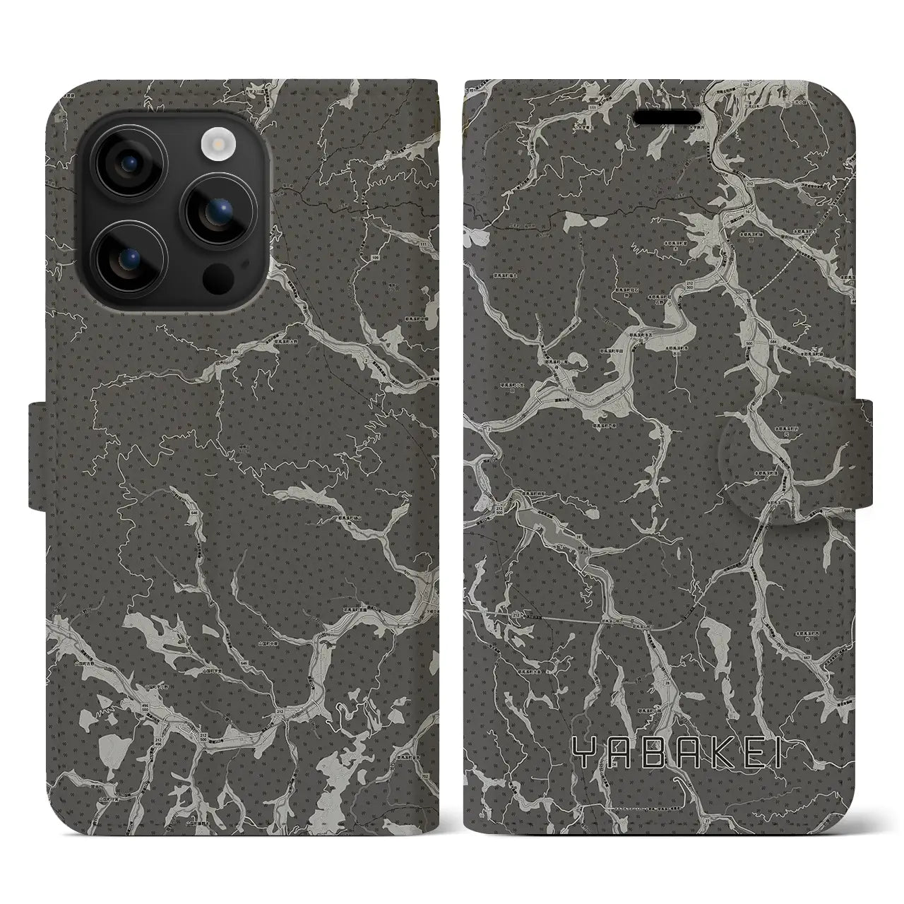 【耶馬渓(大分県)】地図柄iPhoneケース(手帳タイプ)モノトーン・iPhone 16 用