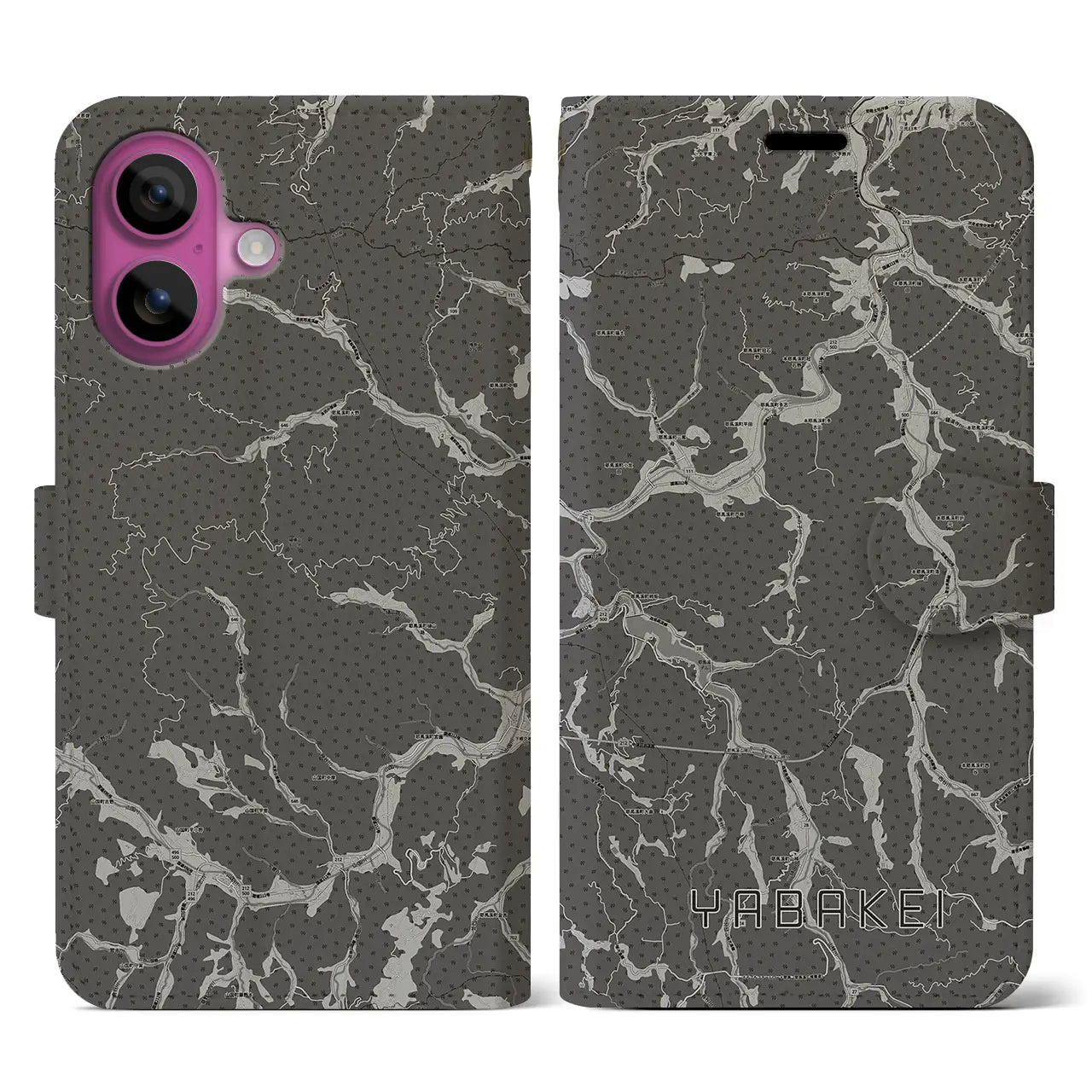 【耶馬渓(大分県)】地図柄iPhoneケース(手帳タイプ)モノトーン・iPhone 16 Pro 用