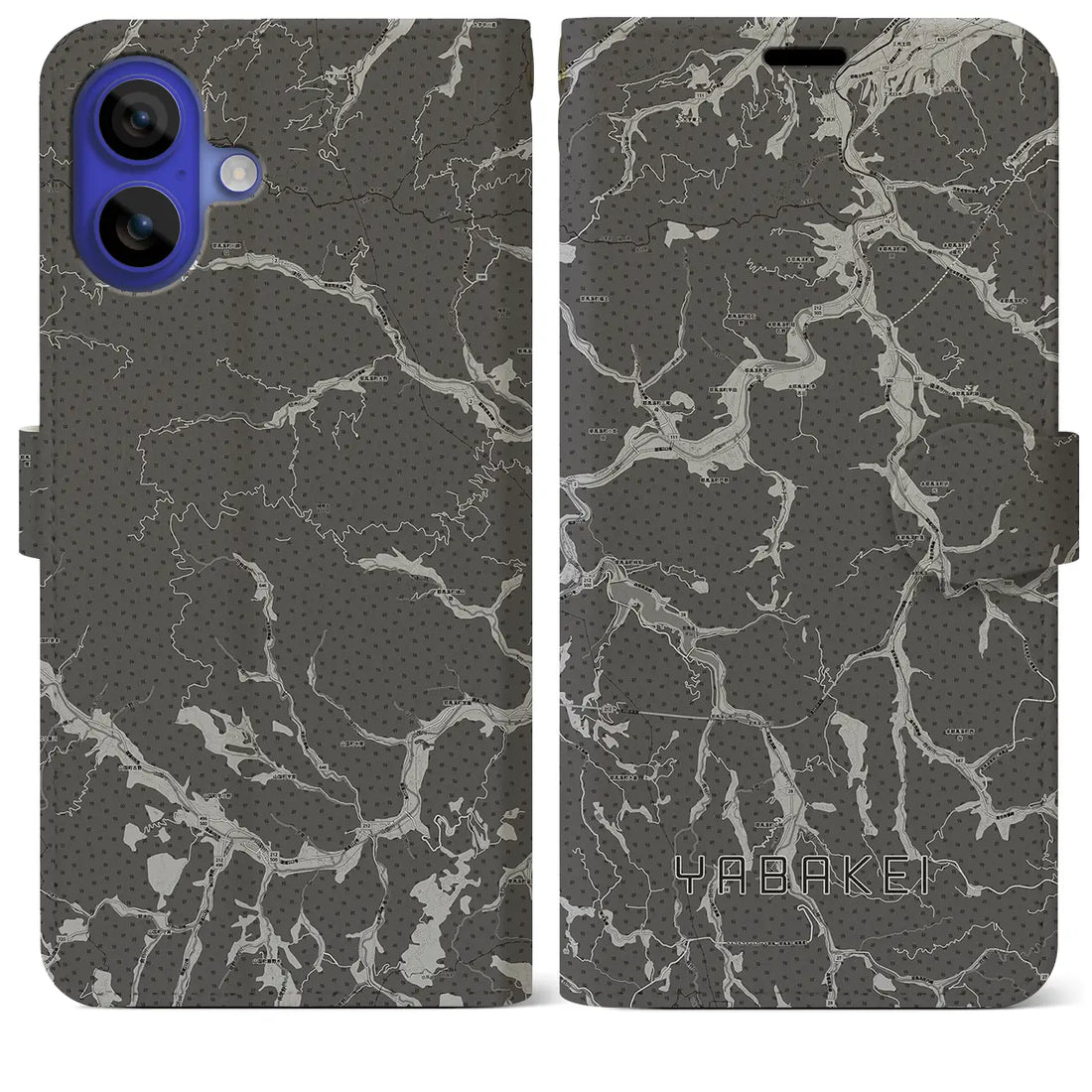 【耶馬渓(大分県)】地図柄iPhoneケース(手帳タイプ)モノトーン・iPhone 16 Pro Max 用