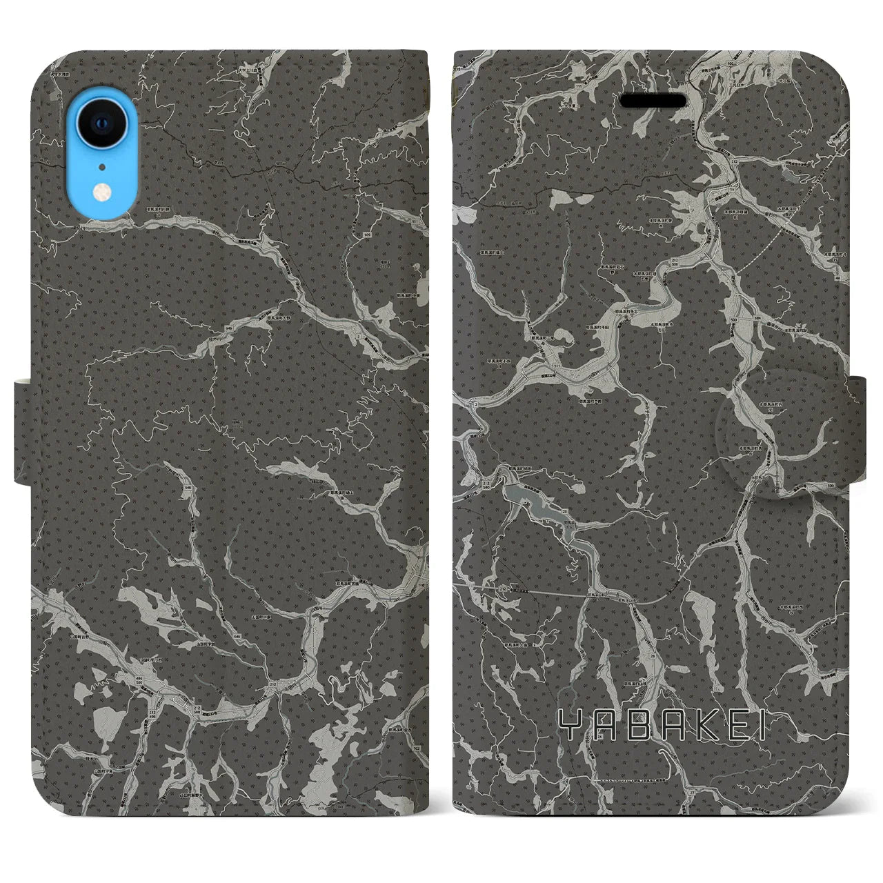 【耶馬渓(大分県)】地図柄iPhoneケース(手帳タイプ)モノトーン・iPhone XR 用