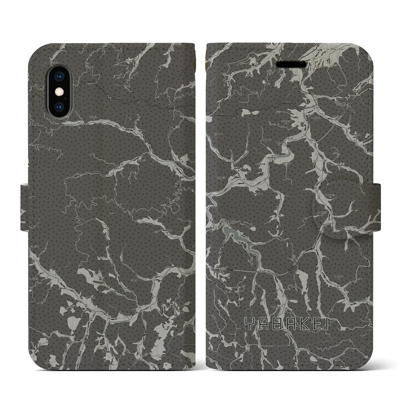 【耶馬渓(大分県)】地図柄iPhoneケース(手帳タイプ)モノトーン・iPhone XS / X 用
