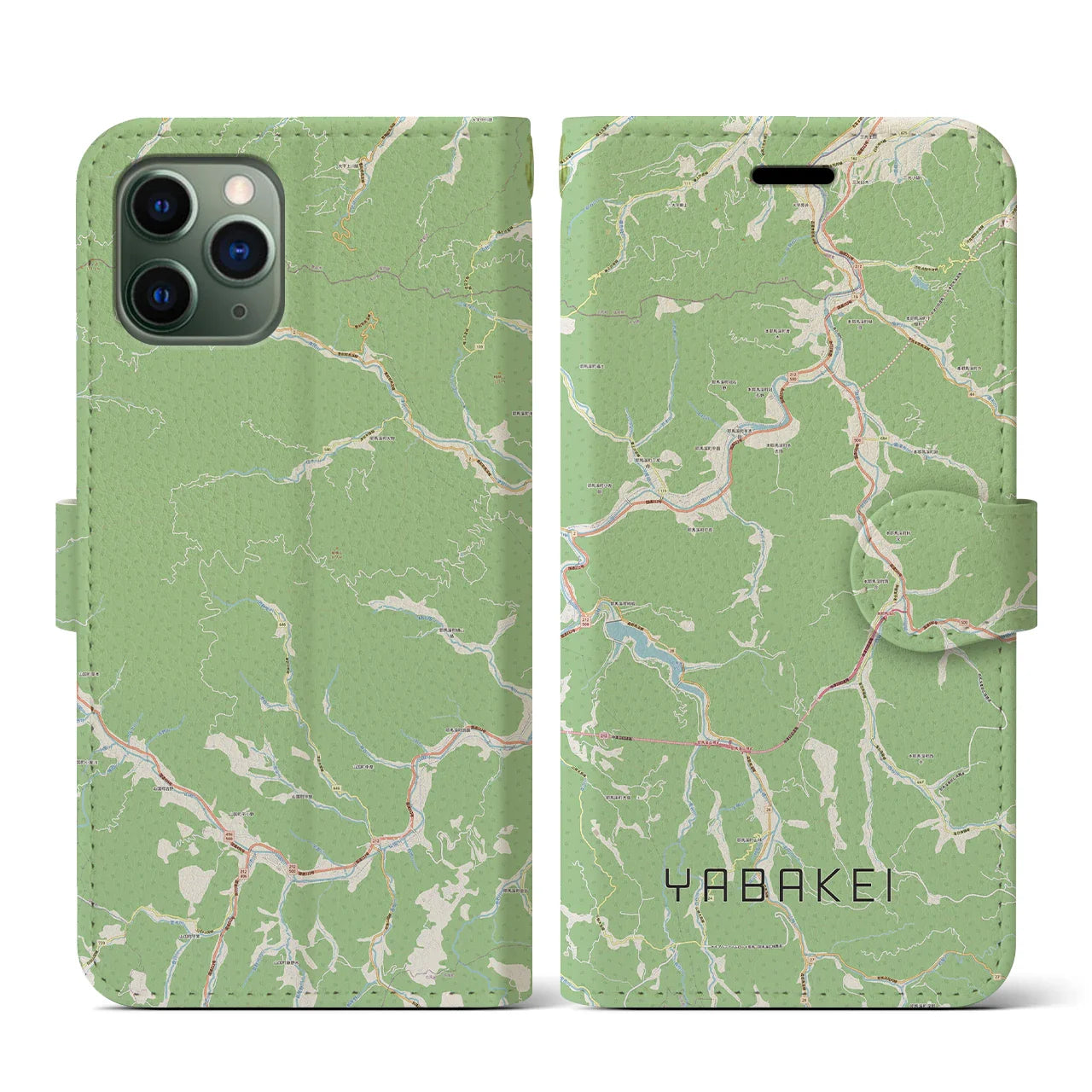 【耶馬渓(大分県)】地図柄iPhoneケース(手帳タイプ)ナチュラル・iPhone 11 Pro 用