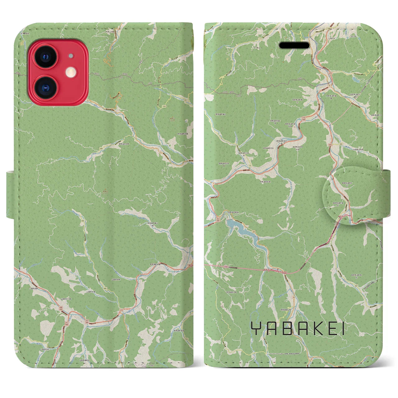 【耶馬渓(大分県)】地図柄iPhoneケース(手帳タイプ)ナチュラル・iPhone 11 用