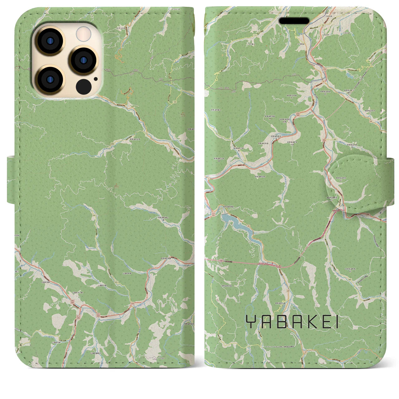 【耶馬渓(大分県)】地図柄iPhoneケース(手帳タイプ)ナチュラル・iPhone 12 Pro Max 用