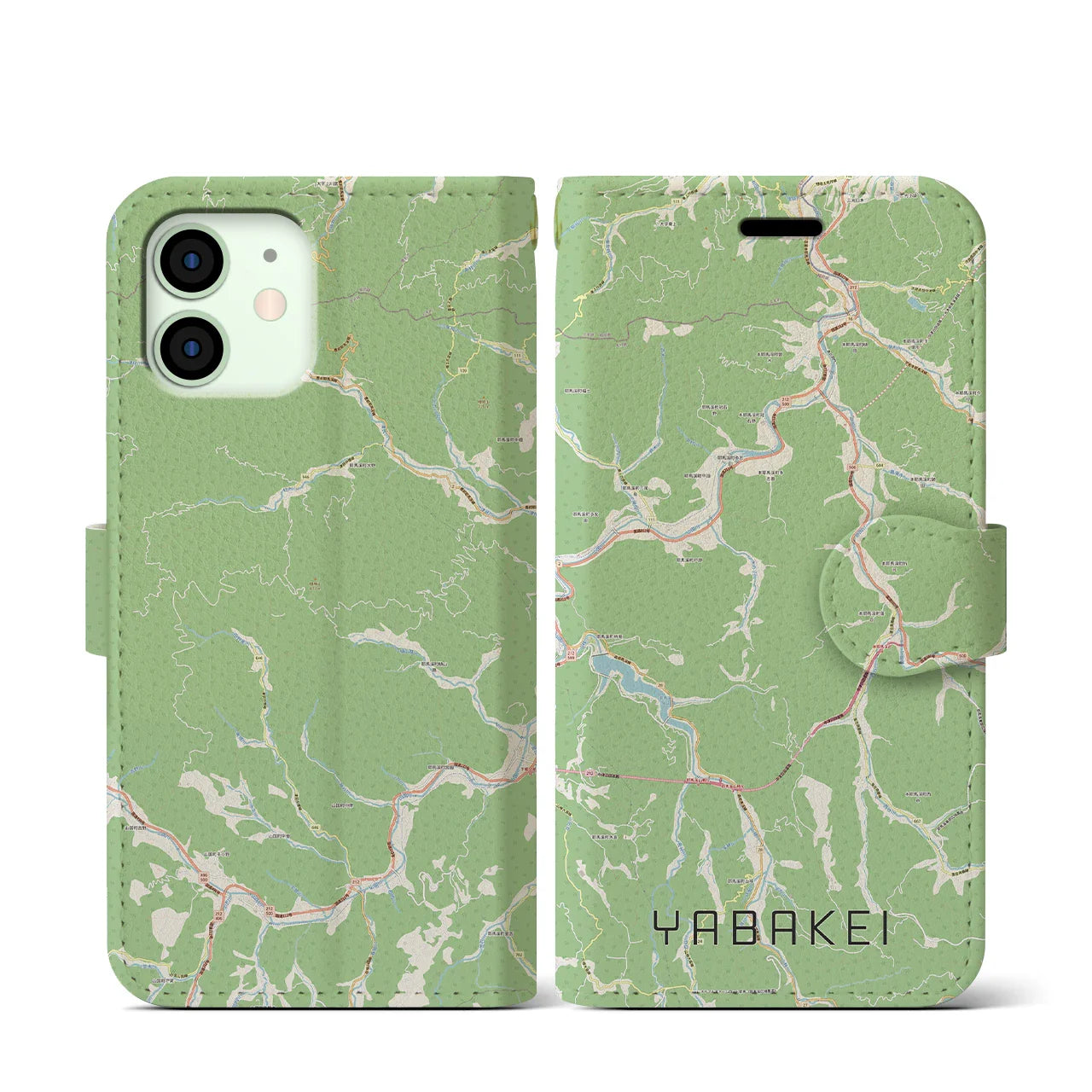 【耶馬渓(大分県)】地図柄iPhoneケース(手帳タイプ)ナチュラル・iPhone 12 mini 用