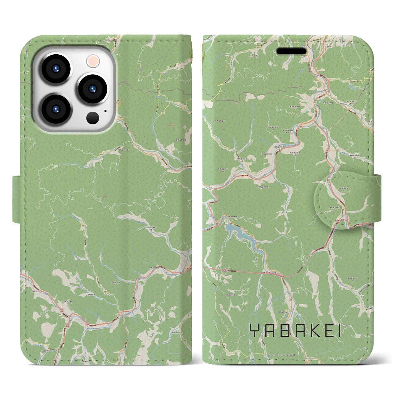 【耶馬渓(大分県)】地図柄iPhoneケース(手帳タイプ)ナチュラル・iPhone 13 Pro 用
