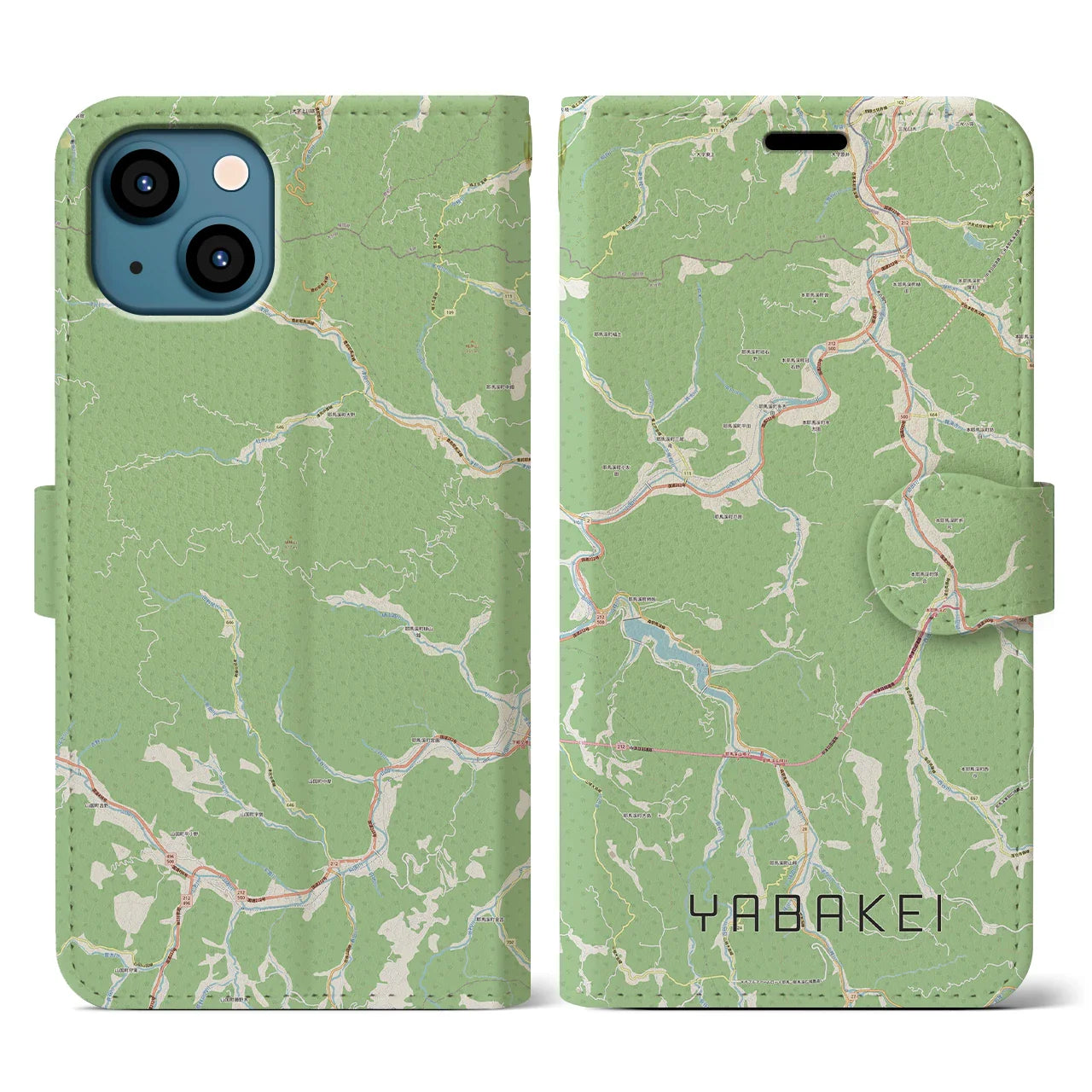 【耶馬渓(大分県)】地図柄iPhoneケース(手帳タイプ)ナチュラル・iPhone 13 用