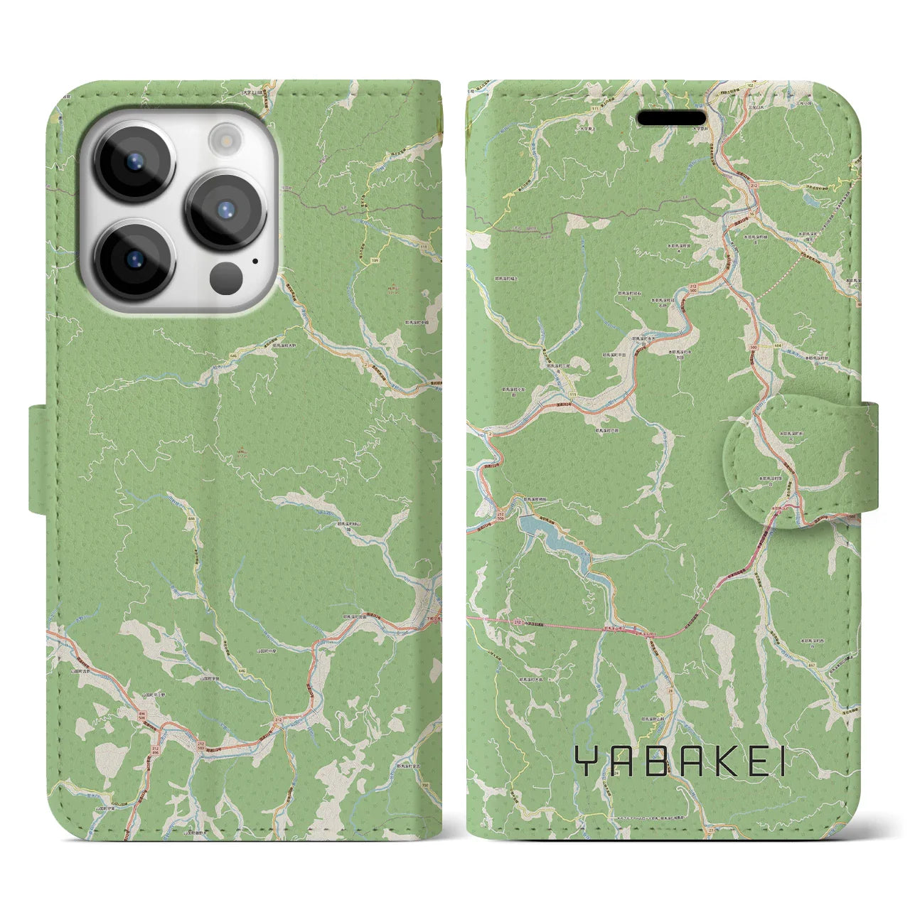 【耶馬渓(大分県)】地図柄iPhoneケース(手帳タイプ)ナチュラル・iPhone 14 Pro 用