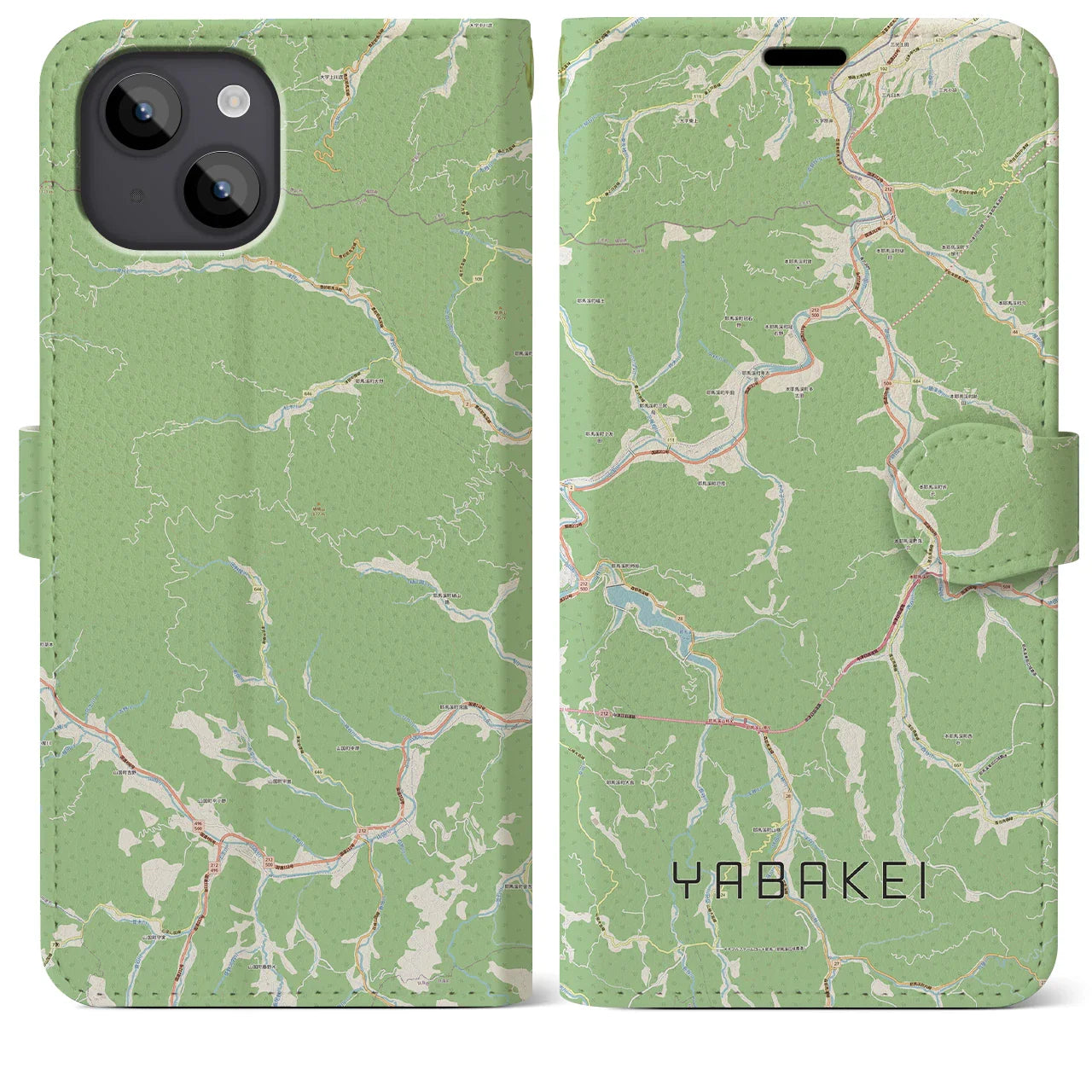 【耶馬渓(大分県)】地図柄iPhoneケース(手帳タイプ)ナチュラル・iPhone 14 Plus 用