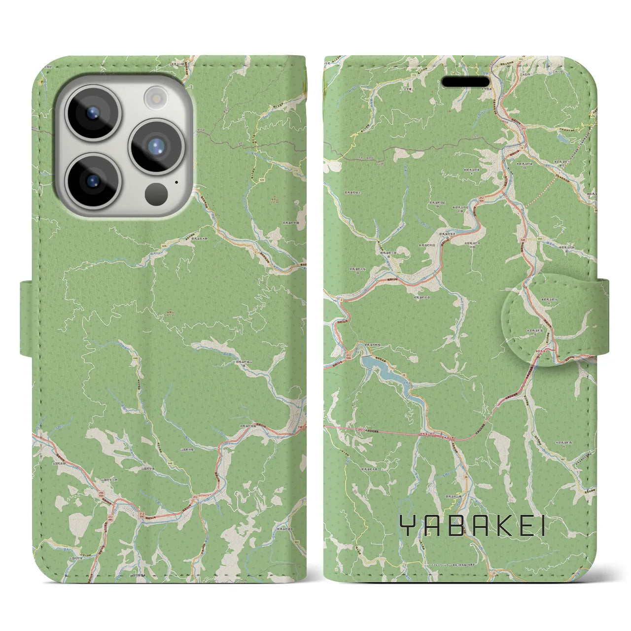 【耶馬渓(大分県)】地図柄iPhoneケース(手帳タイプ)ナチュラル・iPhone 15 Pro 用