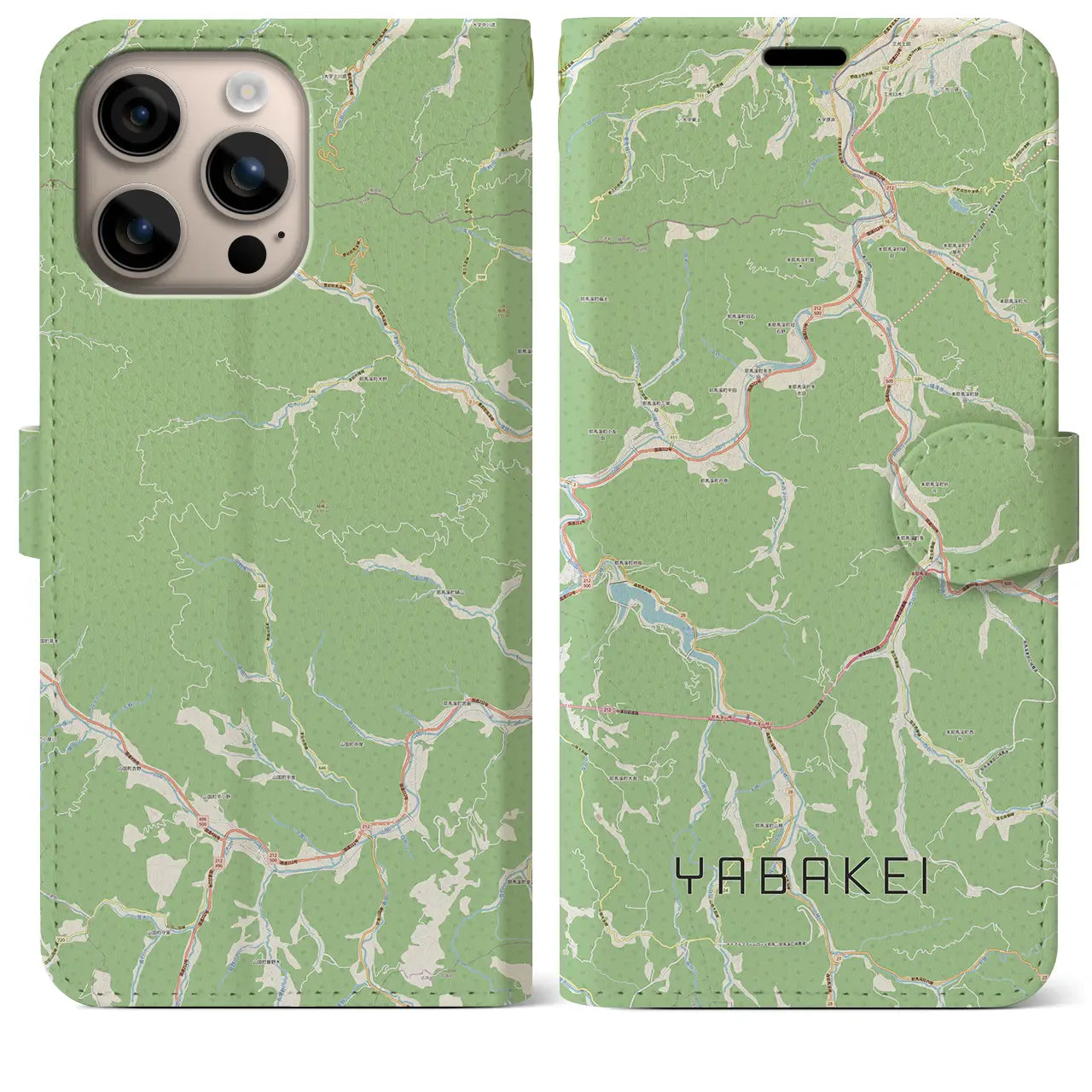 【耶馬渓(大分県)】地図柄iPhoneケース(手帳タイプ)ナチュラル・iPhone 16 Plus 用
