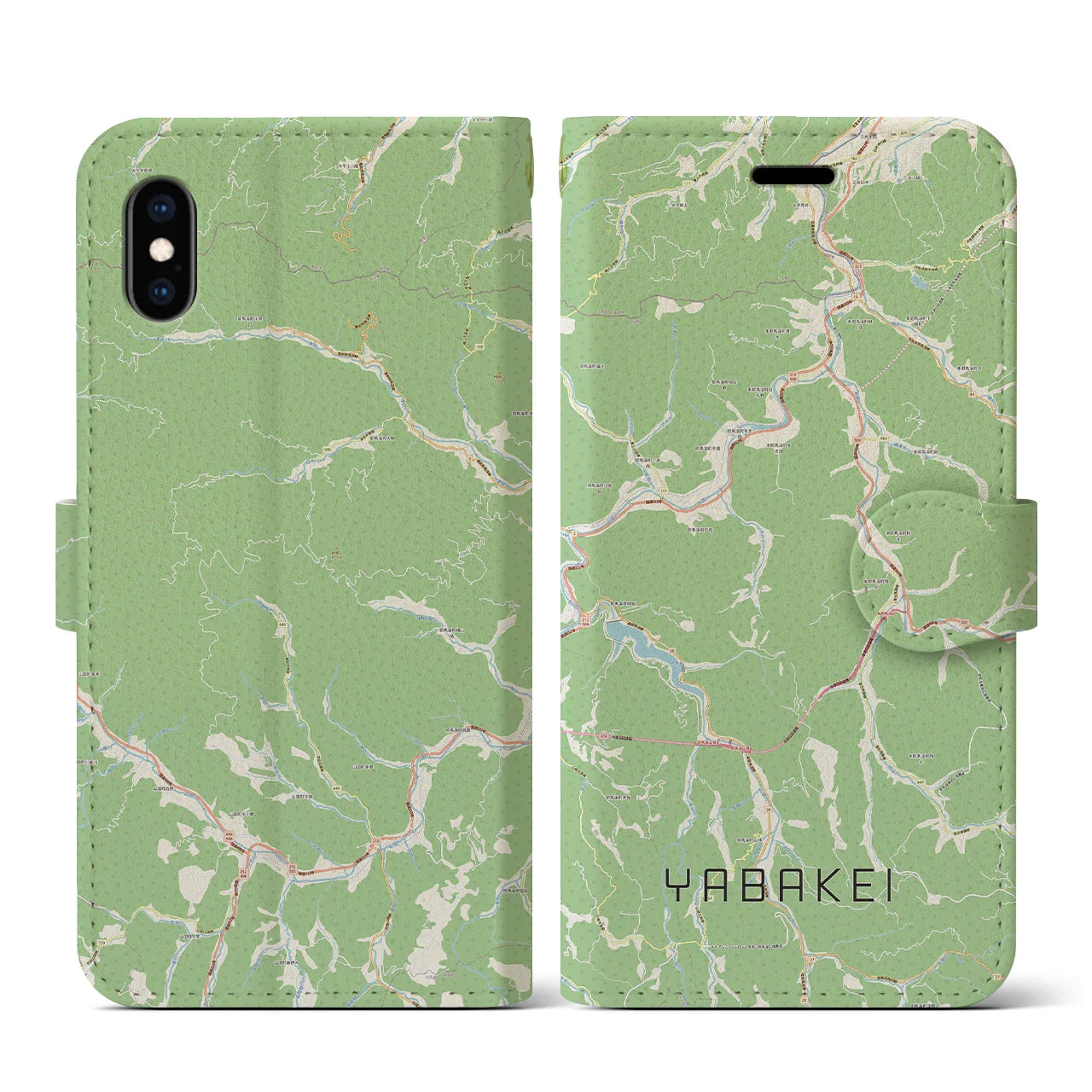 【耶馬渓(大分県)】地図柄iPhoneケース(手帳タイプ)ナチュラル・iPhone XS / X 用