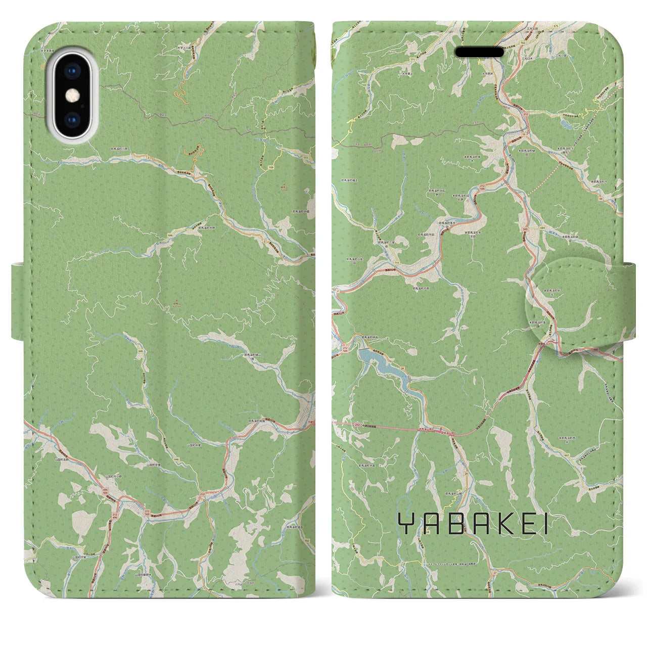 【耶馬渓(大分県)】地図柄iPhoneケース(手帳タイプ)ナチュラル・iPhone XS Max 用