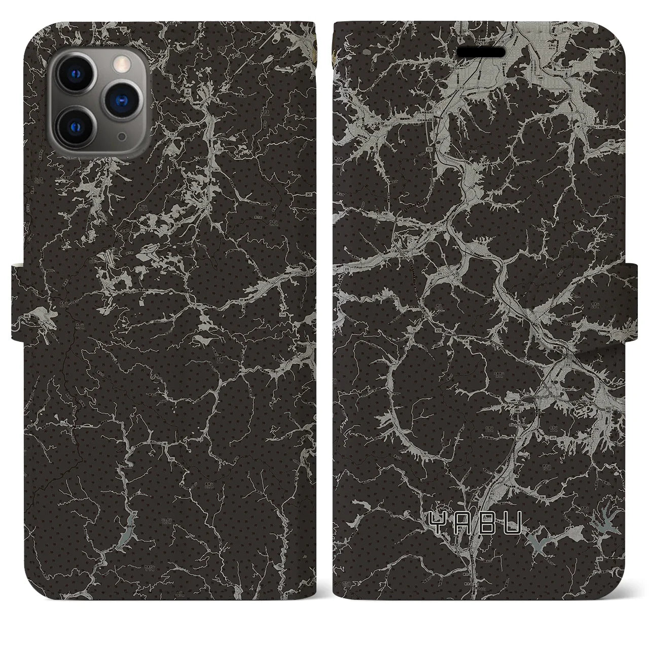 【養父(兵庫県)】地図柄iPhoneケース(手帳タイプ)モノトーン・iPhone 11 Pro Max 用