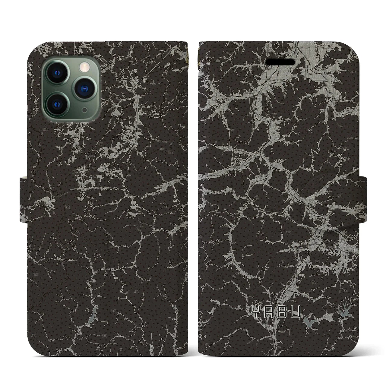 【養父(兵庫県)】地図柄iPhoneケース(手帳タイプ)モノトーン・iPhone 11 Pro 用