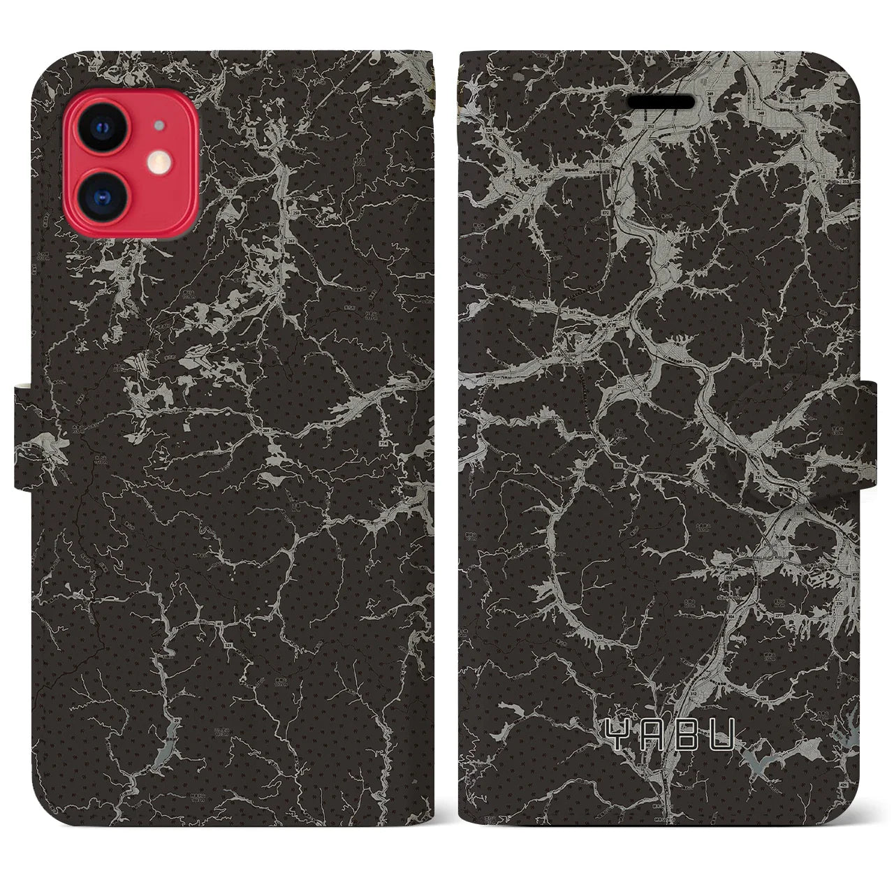 【養父(兵庫県)】地図柄iPhoneケース(手帳タイプ)モノトーン・iPhone 11 用