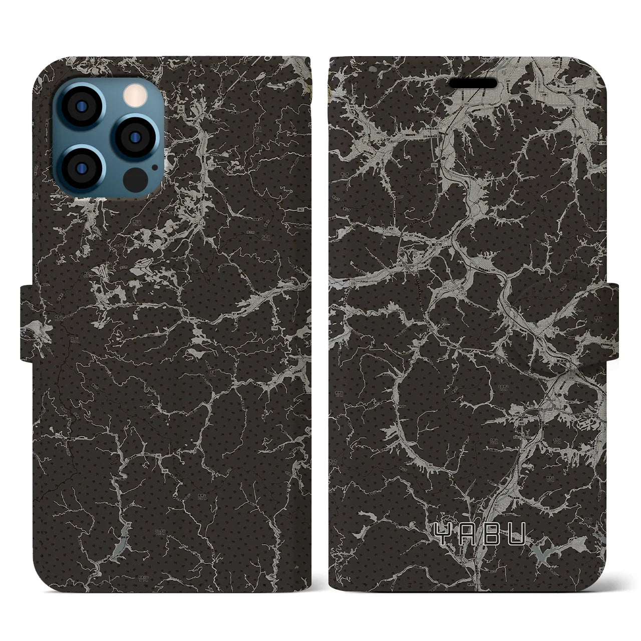 【養父(兵庫県)】地図柄iPhoneケース(手帳タイプ)モノトーン・iPhone 12 / 12 Pro 用