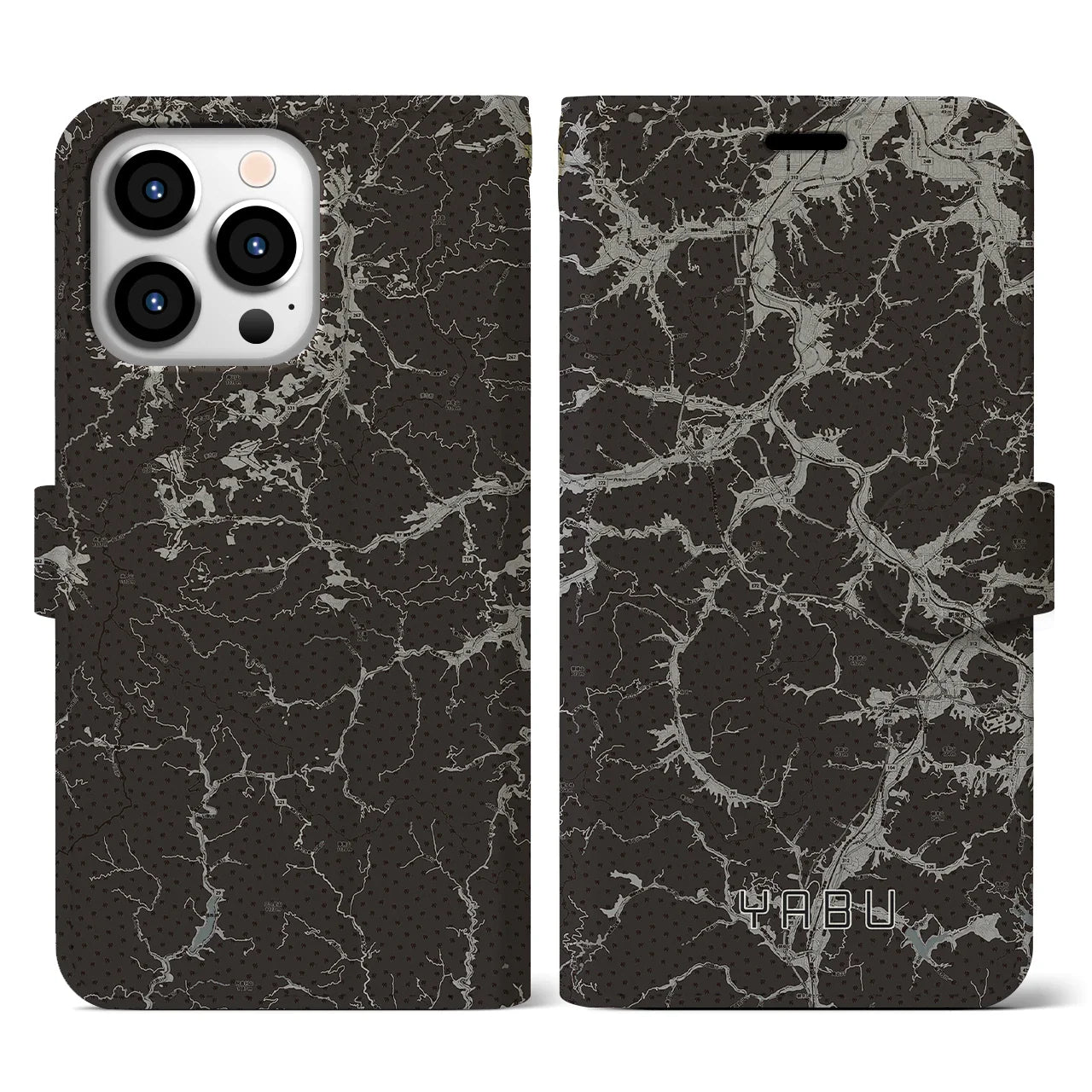 【養父(兵庫県)】地図柄iPhoneケース(手帳タイプ)モノトーン・iPhone 13 Pro 用