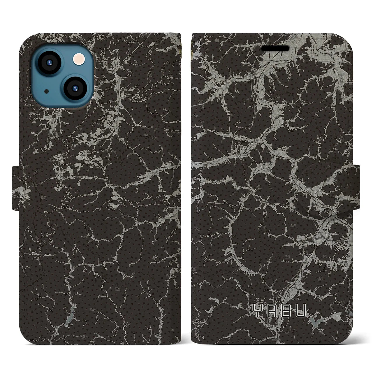 【養父(兵庫県)】地図柄iPhoneケース(手帳タイプ)モノトーン・iPhone 13 用