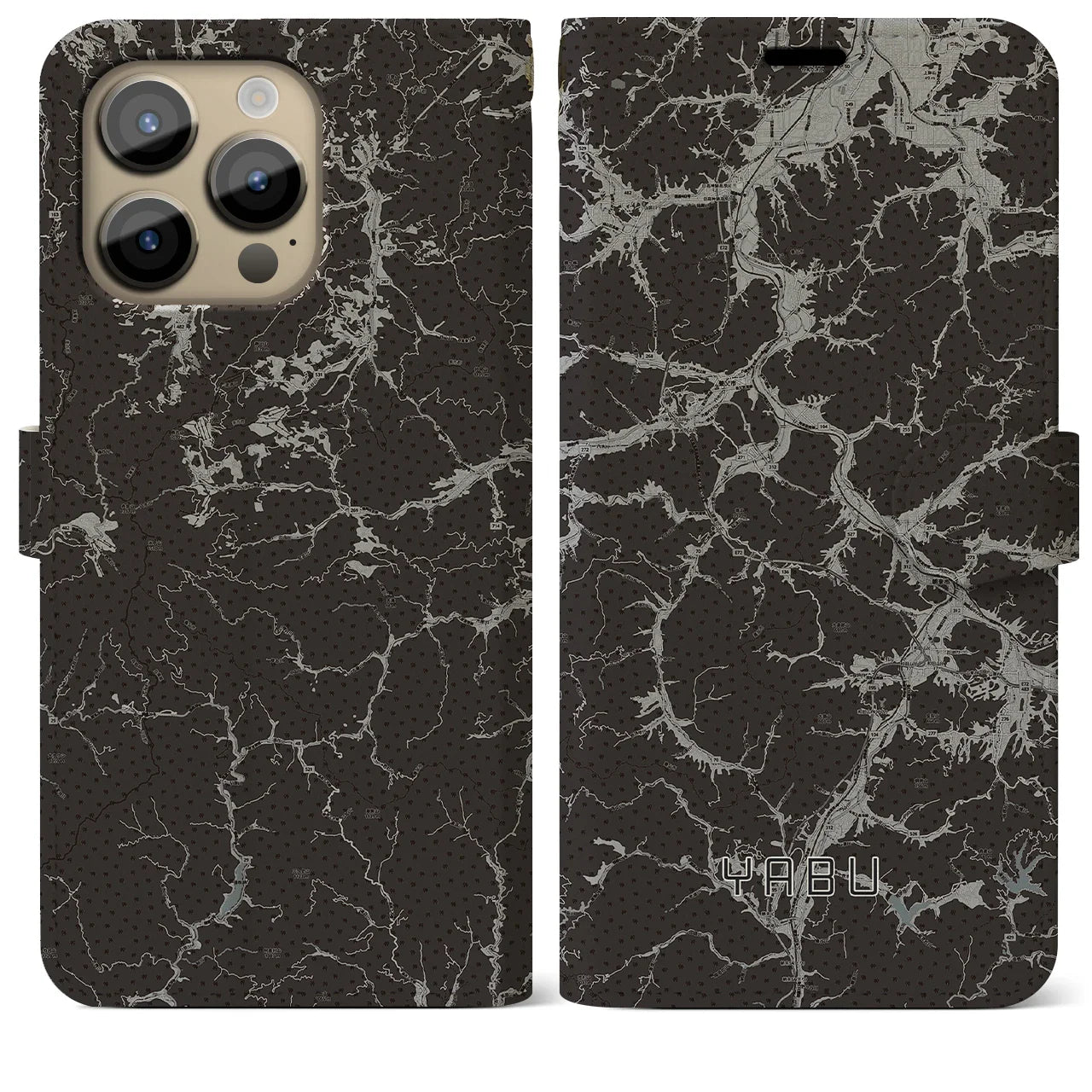 【養父(兵庫県)】地図柄iPhoneケース(手帳タイプ)モノトーン・iPhone 14 Pro Max 用