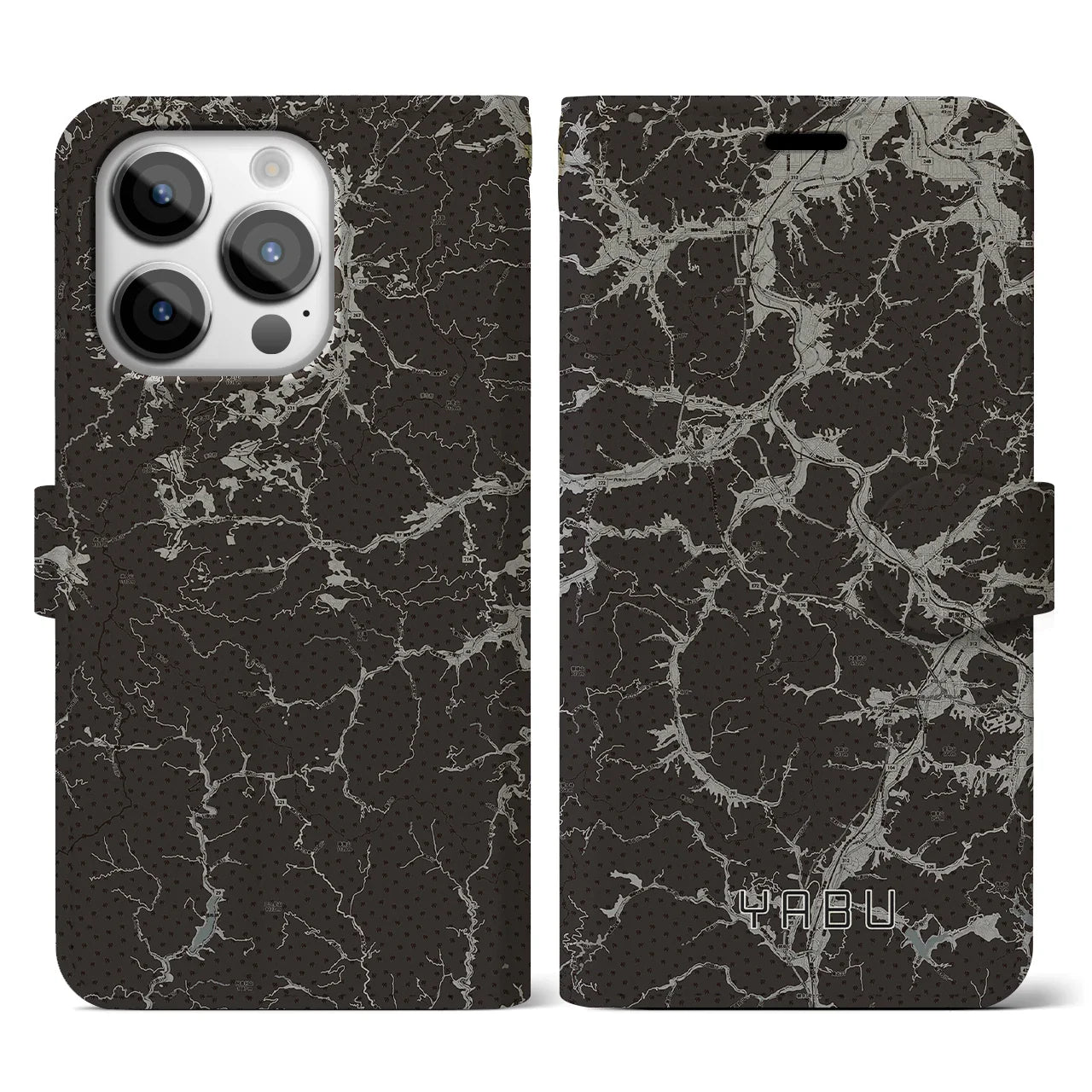 【養父(兵庫県)】地図柄iPhoneケース(手帳タイプ)モノトーン・iPhone 14 Pro 用