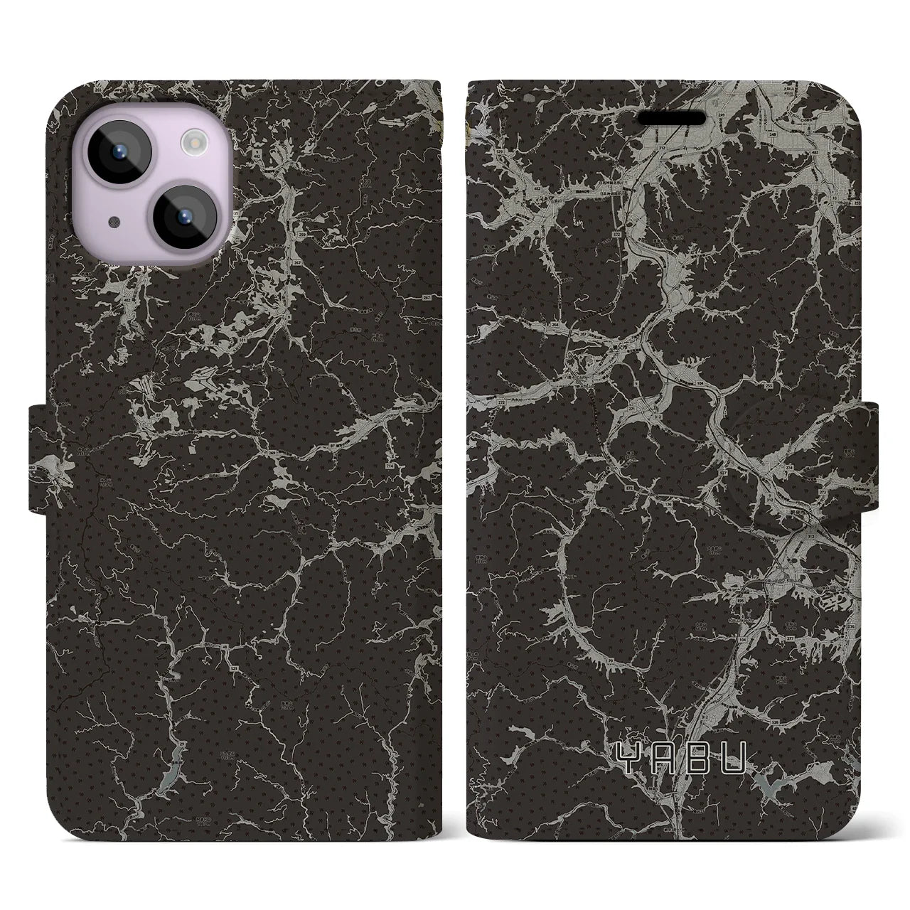 【養父(兵庫県)】地図柄iPhoneケース(手帳タイプ)モノトーン・iPhone 14 用