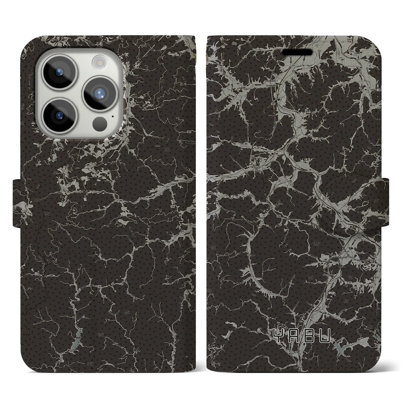 【養父(兵庫県)】地図柄iPhoneケース(手帳タイプ)モノトーン・iPhone 15 Pro 用