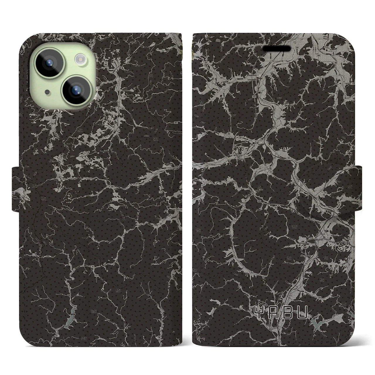 【養父(兵庫県)】地図柄iPhoneケース(手帳タイプ)モノトーン・iPhone 15 用