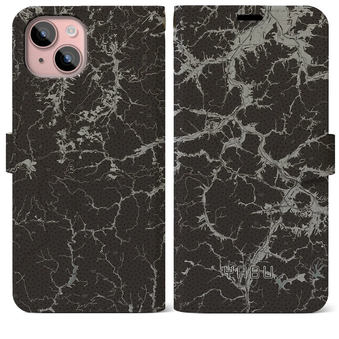 【養父(兵庫県)】地図柄iPhoneケース(手帳タイプ)モノトーン・iPhone 15 Plus 用