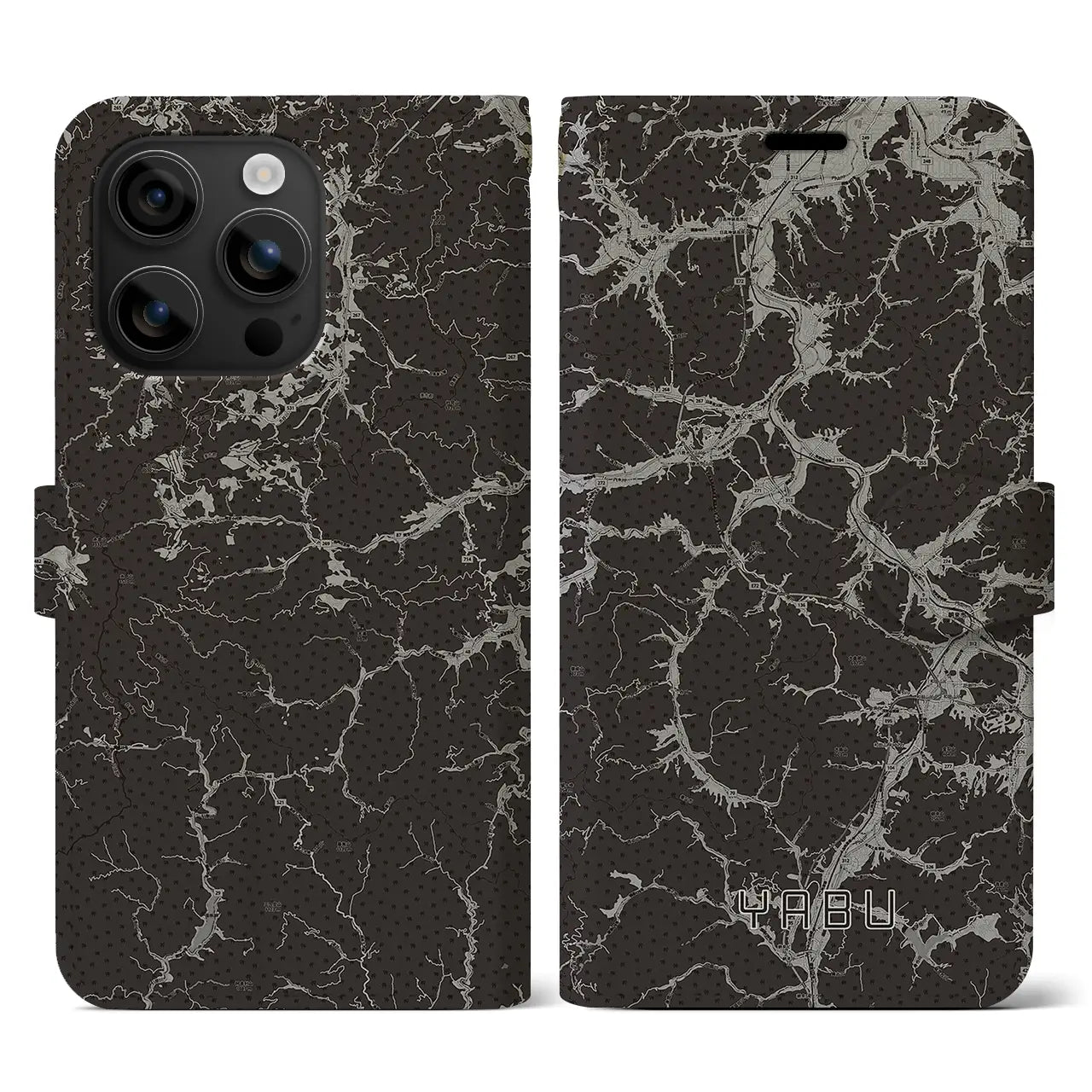 【養父(兵庫県)】地図柄iPhoneケース(手帳タイプ)モノトーン・iPhone 16 用