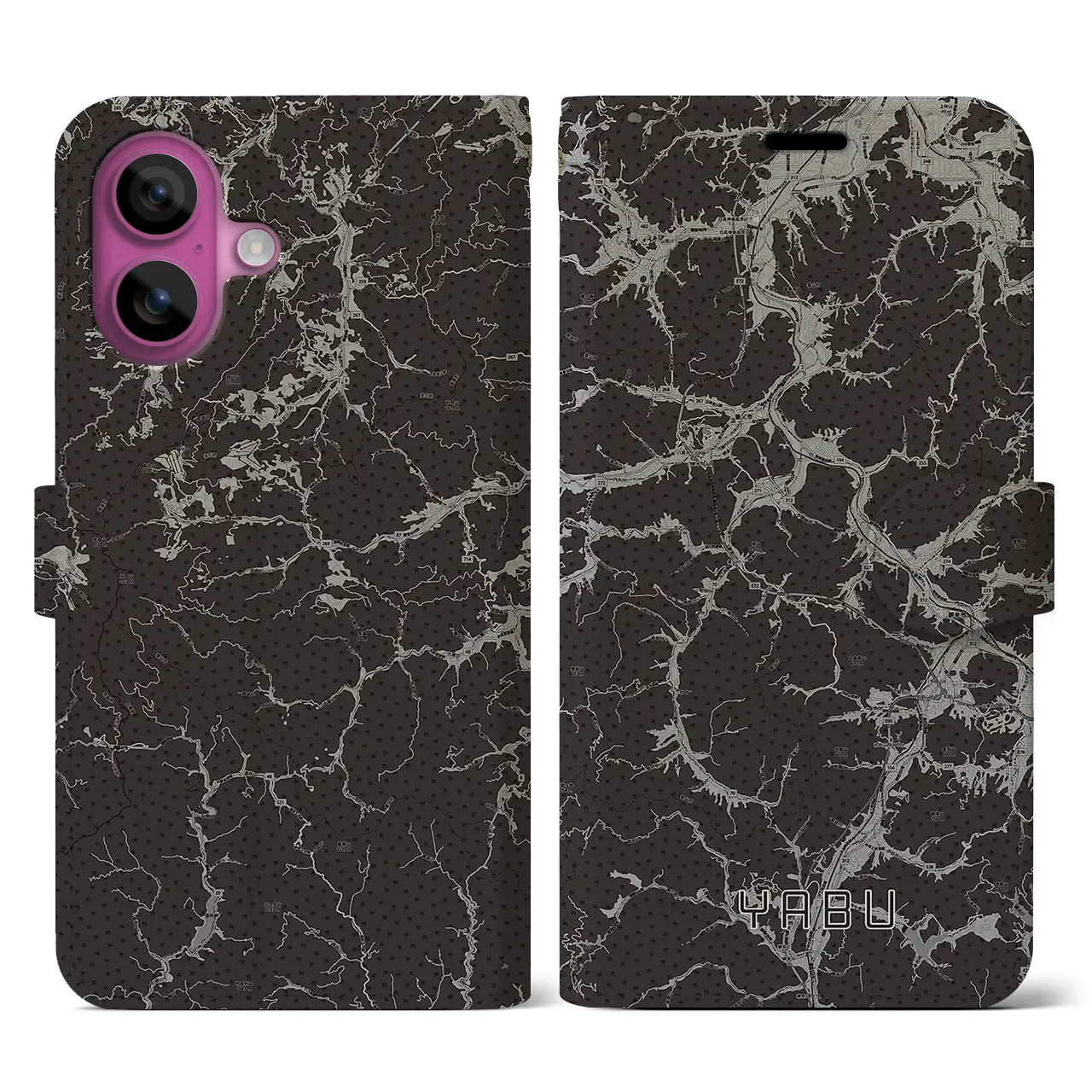 【養父(兵庫県)】地図柄iPhoneケース(手帳タイプ)モノトーン・iPhone 16 Pro 用