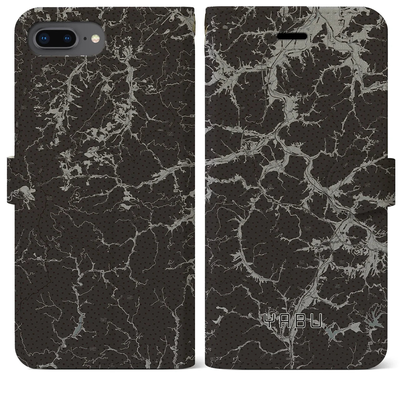 【養父(兵庫県)】地図柄iPhoneケース(手帳タイプ)モノトーン・iPhone 8Plus /7Plus / 6sPlus / 6Plus 用