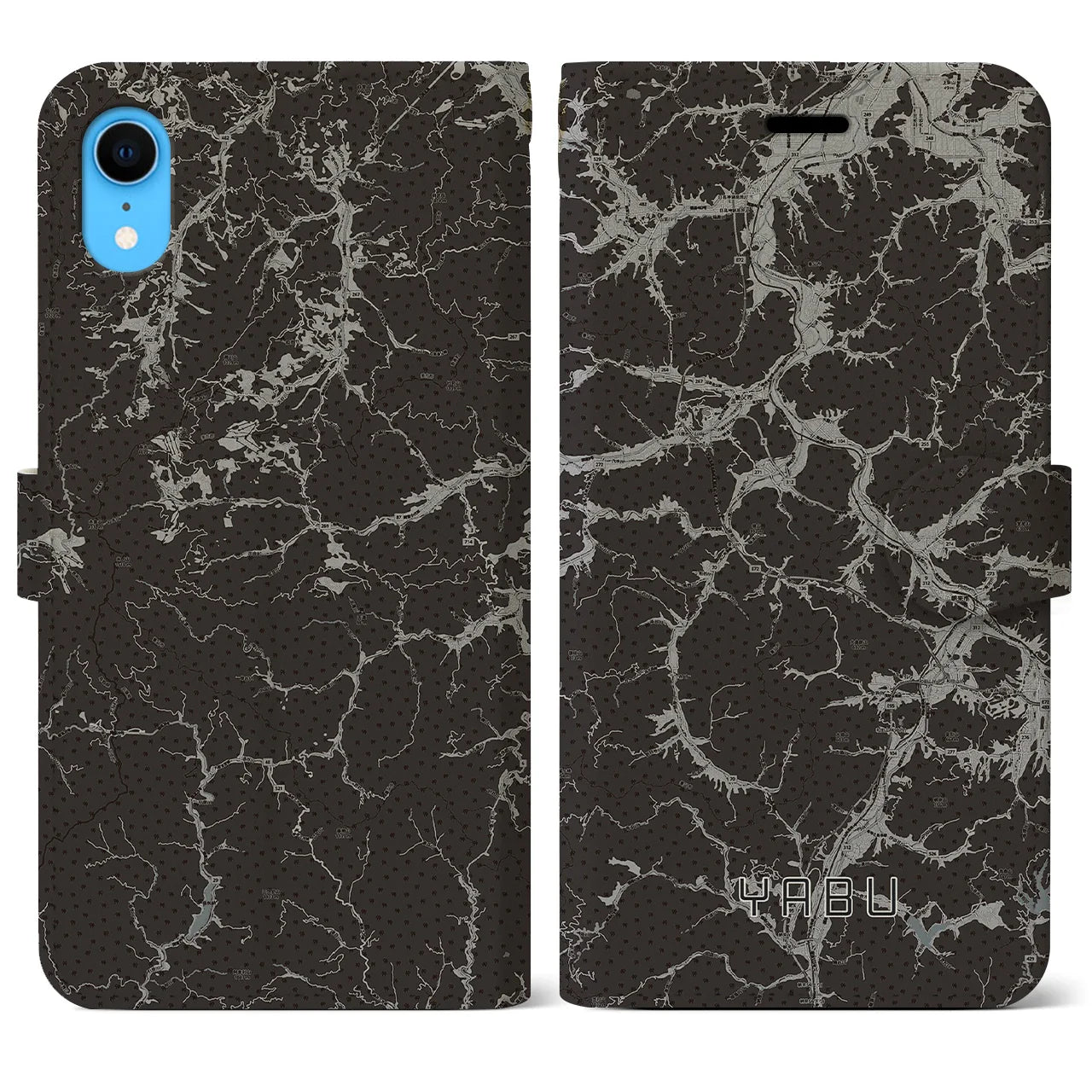 【養父(兵庫県)】地図柄iPhoneケース(手帳タイプ)モノトーン・iPhone XR 用