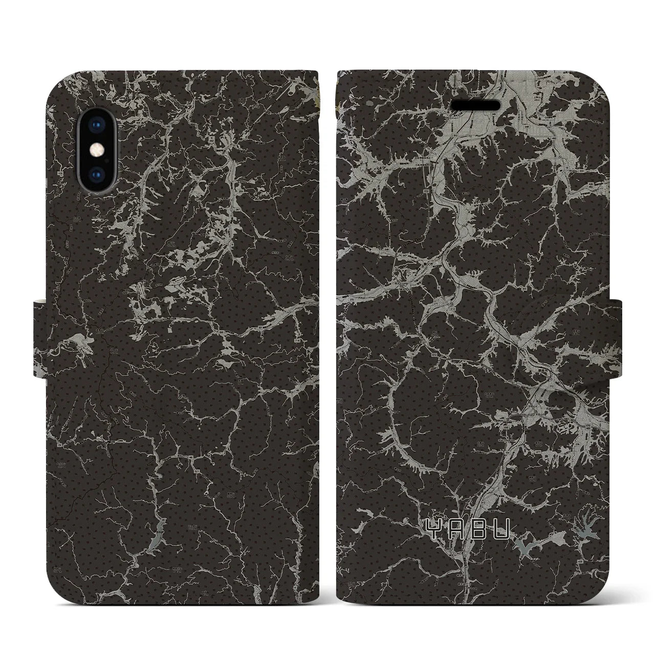 【養父(兵庫県)】地図柄iPhoneケース(手帳タイプ)モノトーン・iPhone XS / X 用