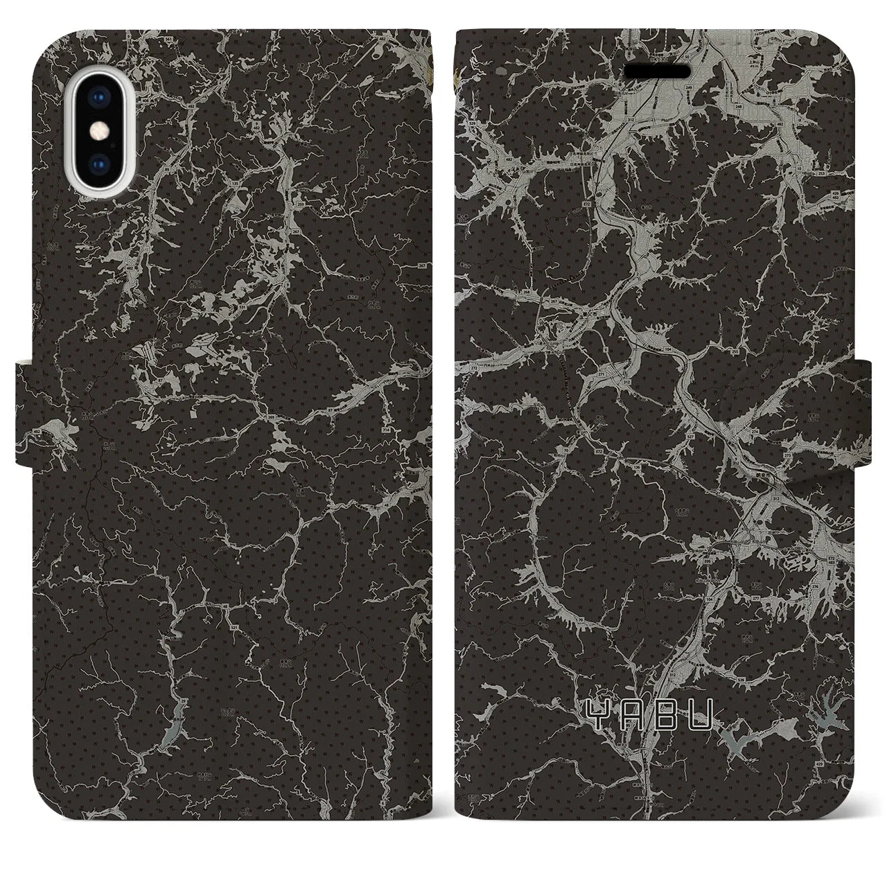 【養父(兵庫県)】地図柄iPhoneケース(手帳タイプ)モノトーン・iPhone XS Max 用