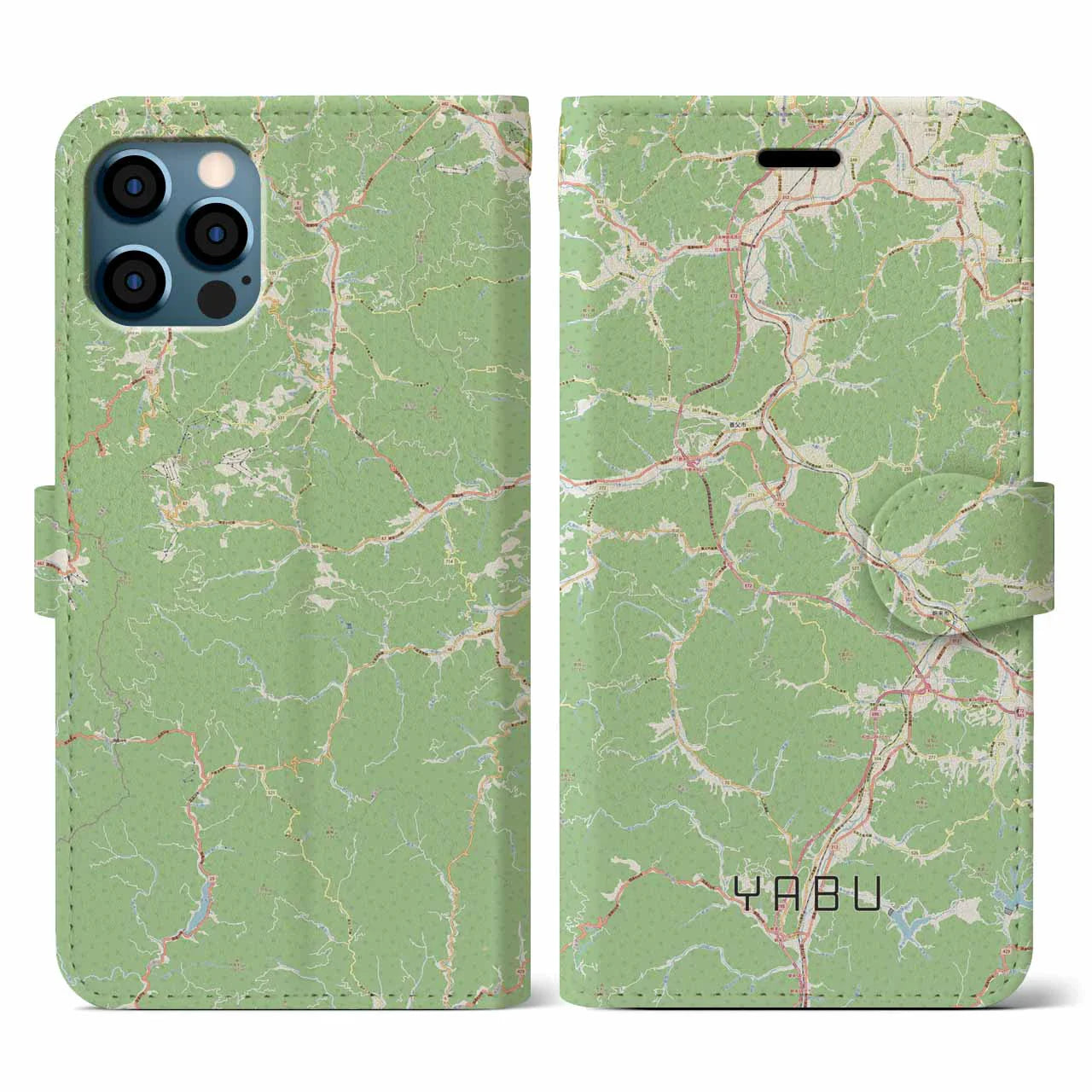 【養父(兵庫県)】地図柄iPhoneケース(手帳タイプ)ナチュラル・iPhone 12 / 12 Pro 用