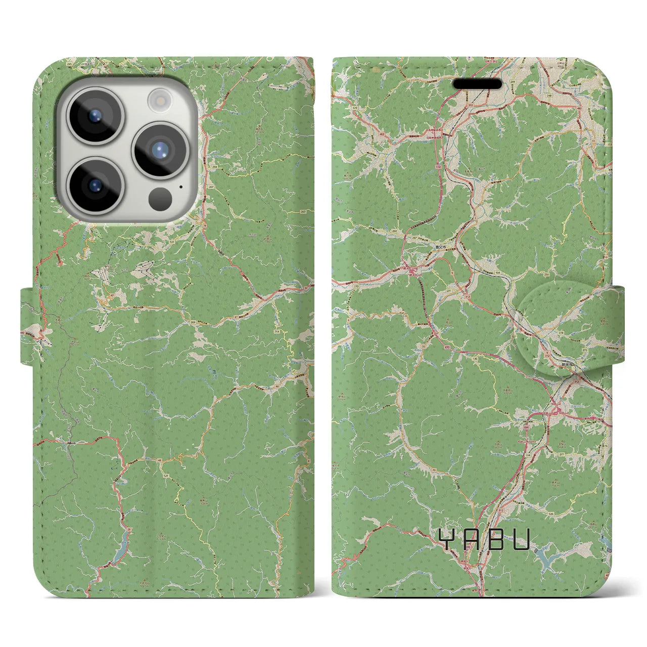 【養父(兵庫県)】地図柄iPhoneケース(手帳タイプ)ナチュラル・iPhone 15 Pro 用