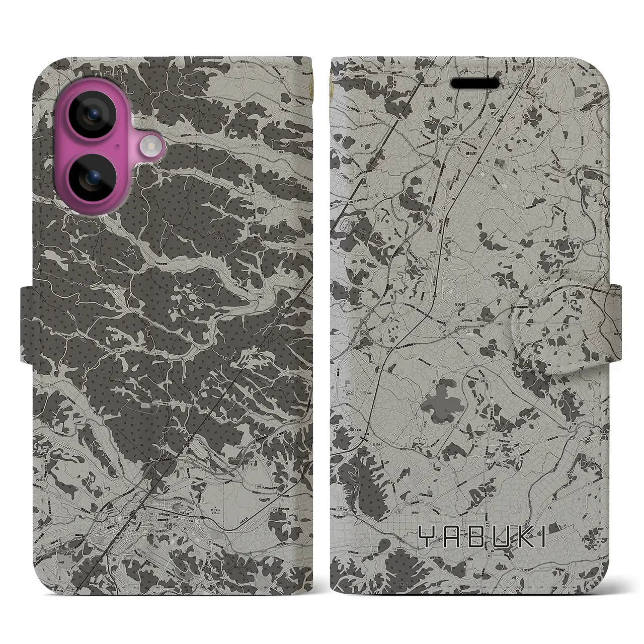 【矢吹(福島県)】地図柄iPhoneケース(手帳タイプ)