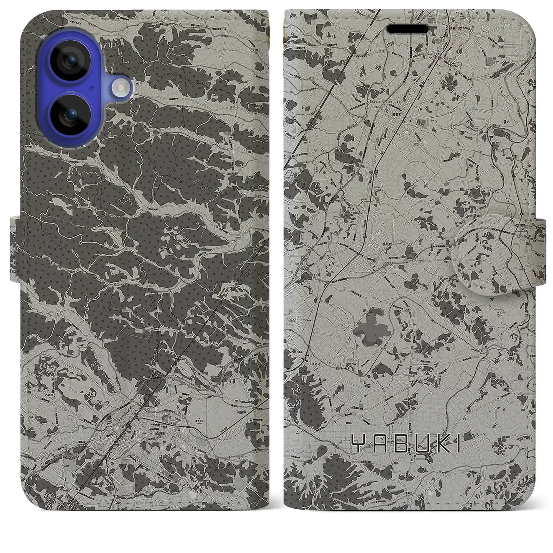 【矢吹(福島県)】地図柄iPhoneケース(手帳タイプ)モノトーン・iPhone 16 Pro Max 用